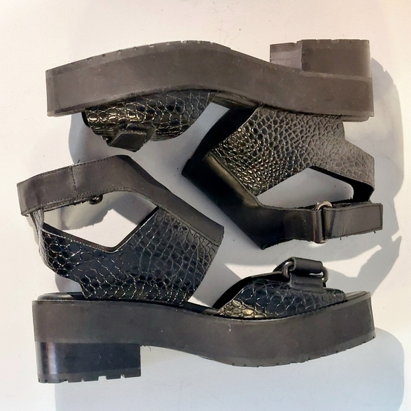 To Be Announced Shoes - Rare! TBA black croc-stamped leather Emerson flatform sandal, US10, NWT